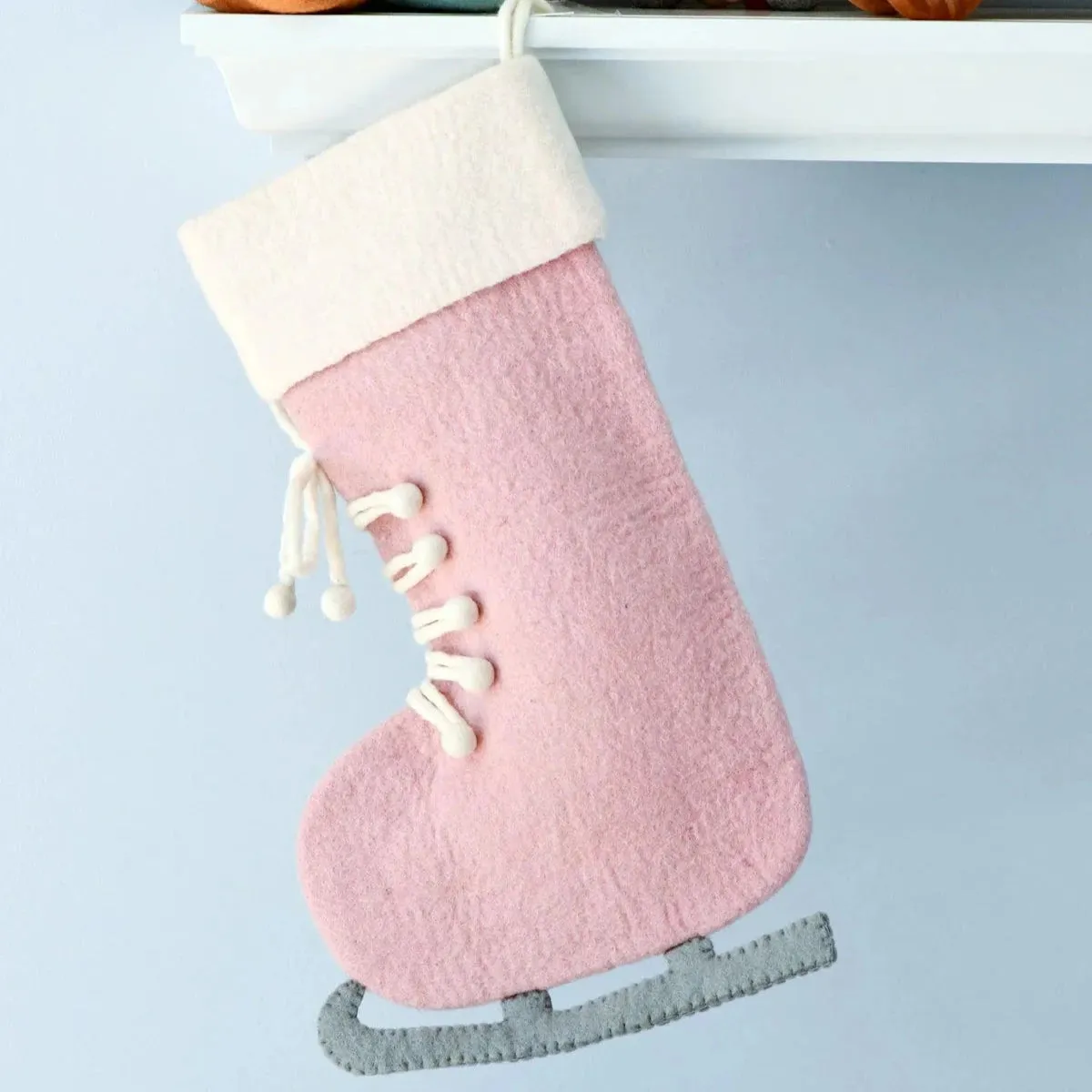 Felt Ice Skating Christmas Stocking - Pink