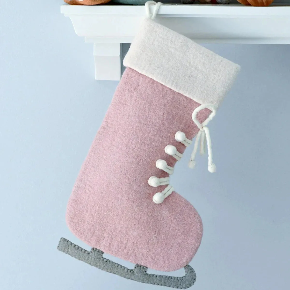 Felt Ice Skating Christmas Stocking - Pink