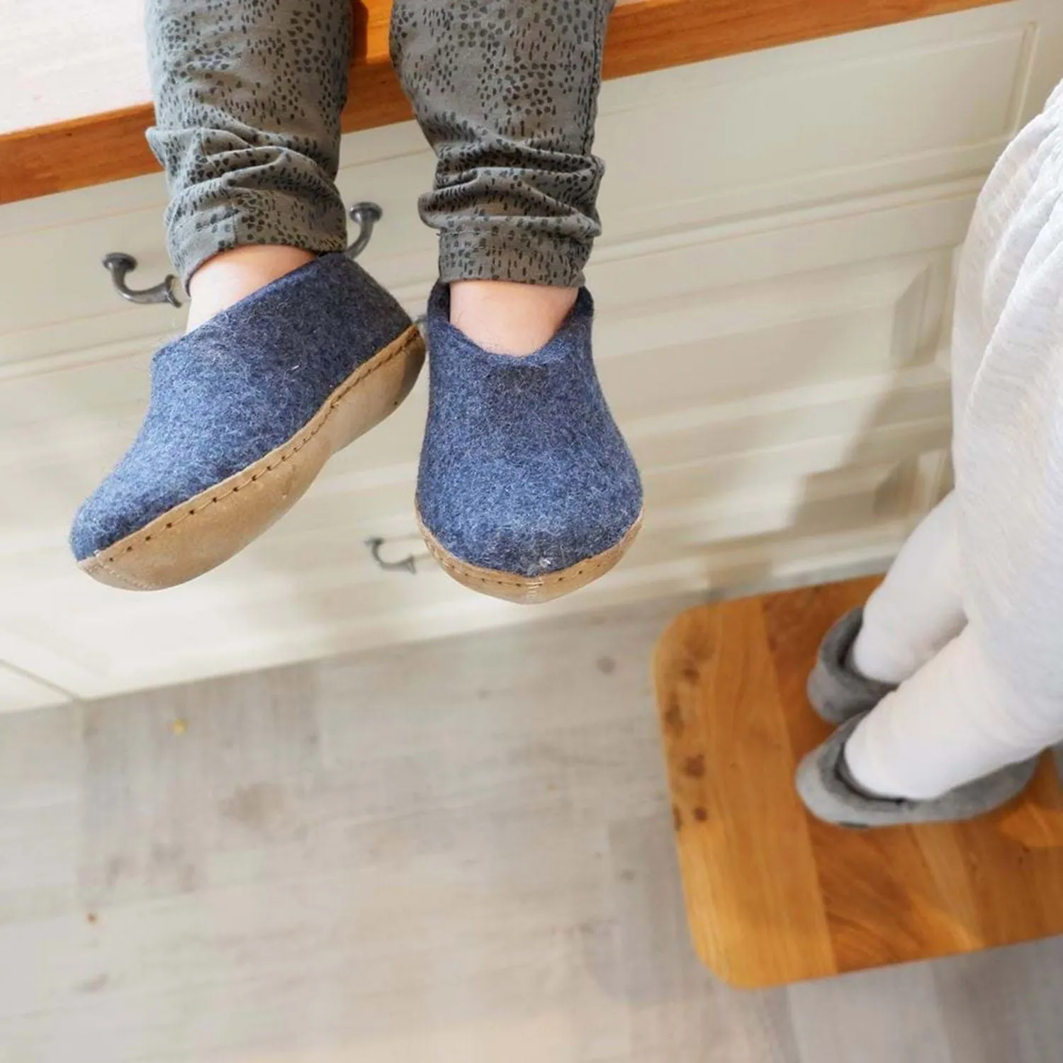 Felted Wool Slipper Shoe - Denim