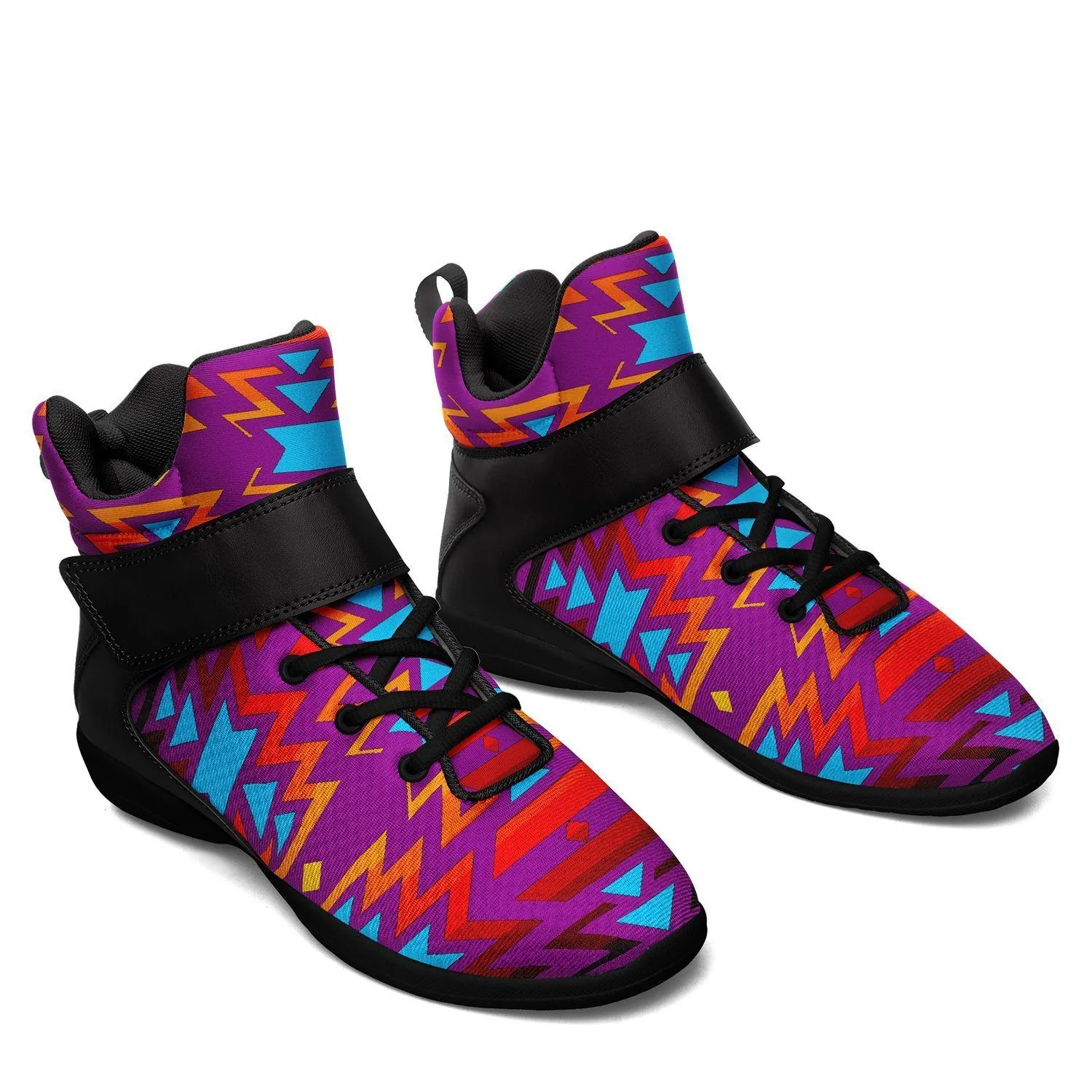 Fire Colors and Turquoise Purple Kid's Ipottaa Basketball / Sport High Top Shoes