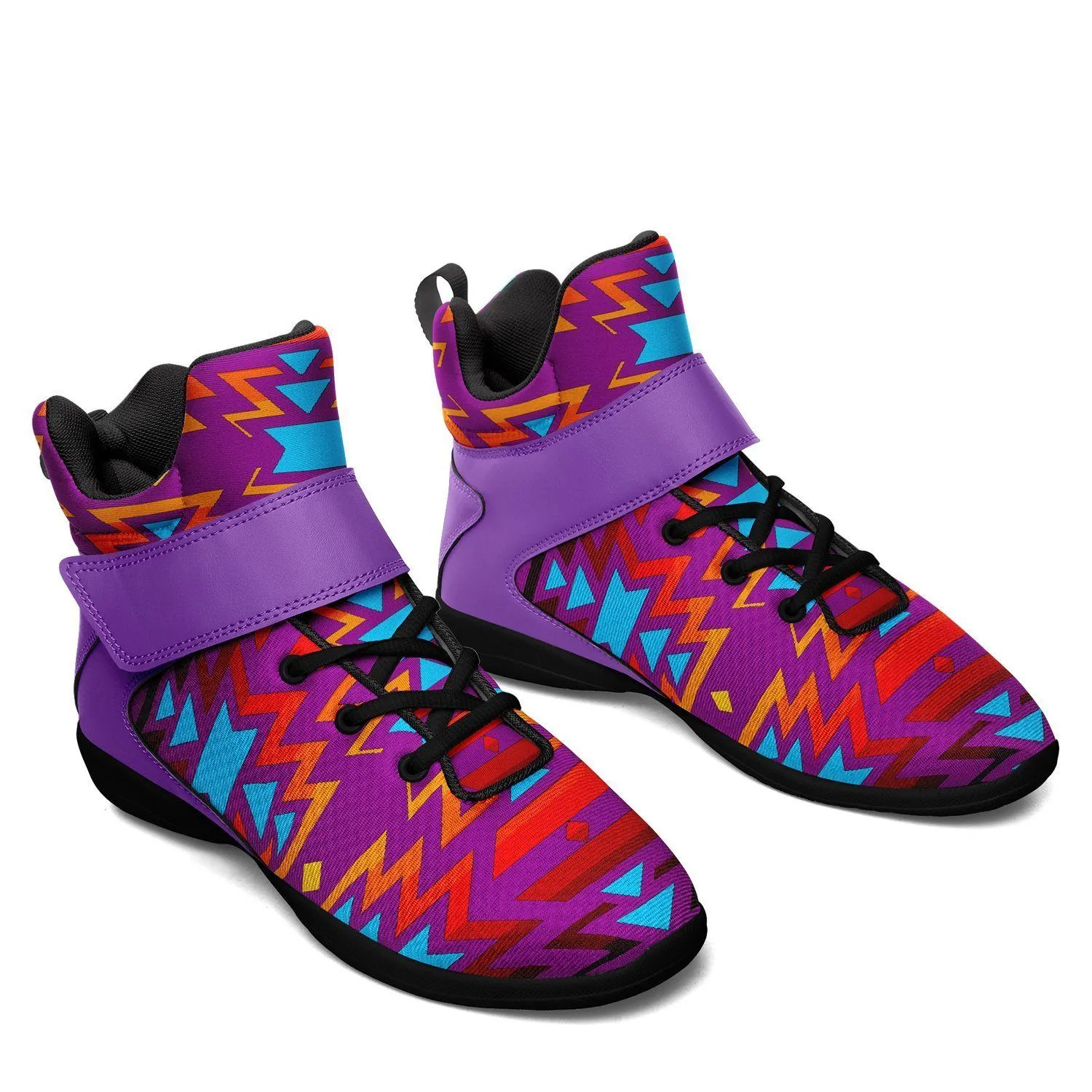 Fire Colors and Turquoise Purple Kid's Ipottaa Basketball / Sport High Top Shoes