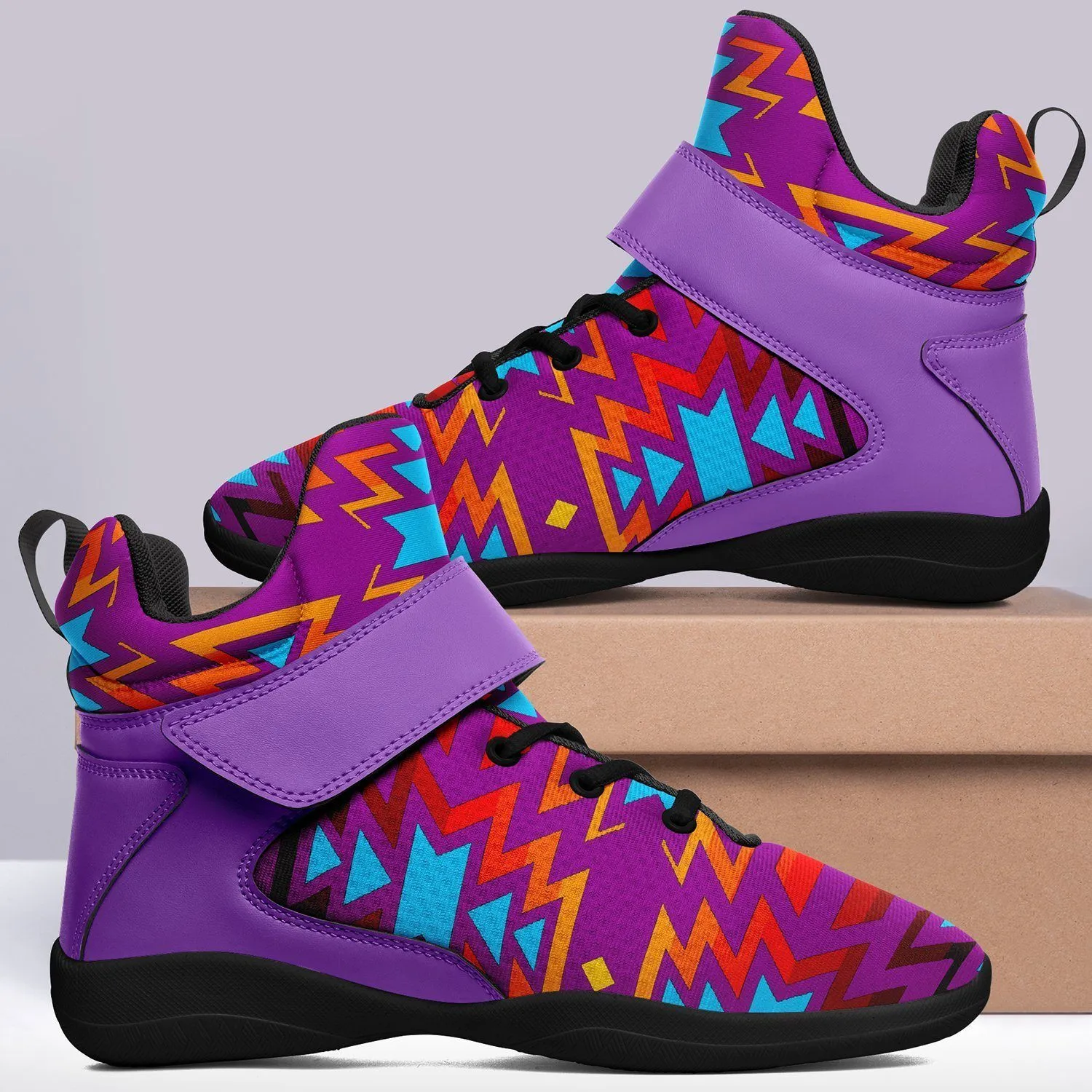 Fire Colors and Turquoise Purple Kid's Ipottaa Basketball / Sport High Top Shoes