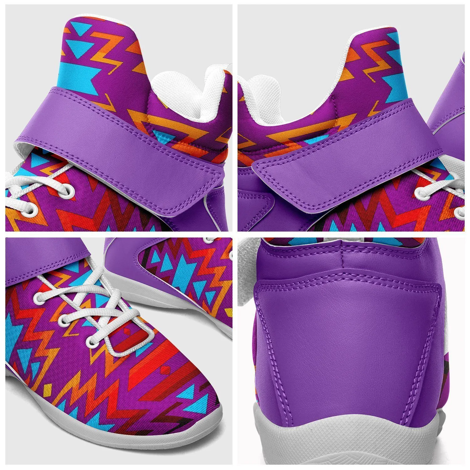 Fire Colors and Turquoise Purple Kid's Ipottaa Basketball / Sport High Top Shoes