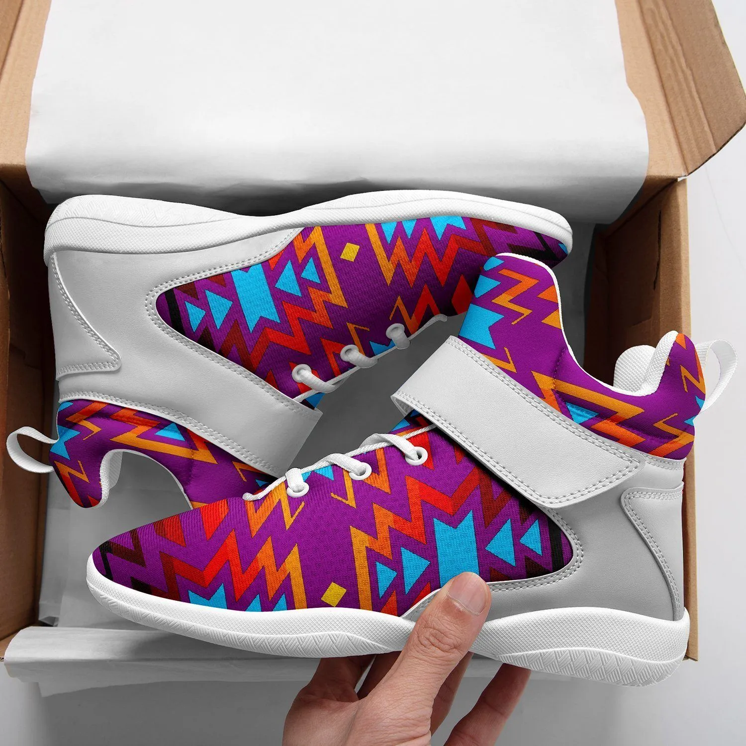 Fire Colors and Turquoise Purple Kid's Ipottaa Basketball / Sport High Top Shoes