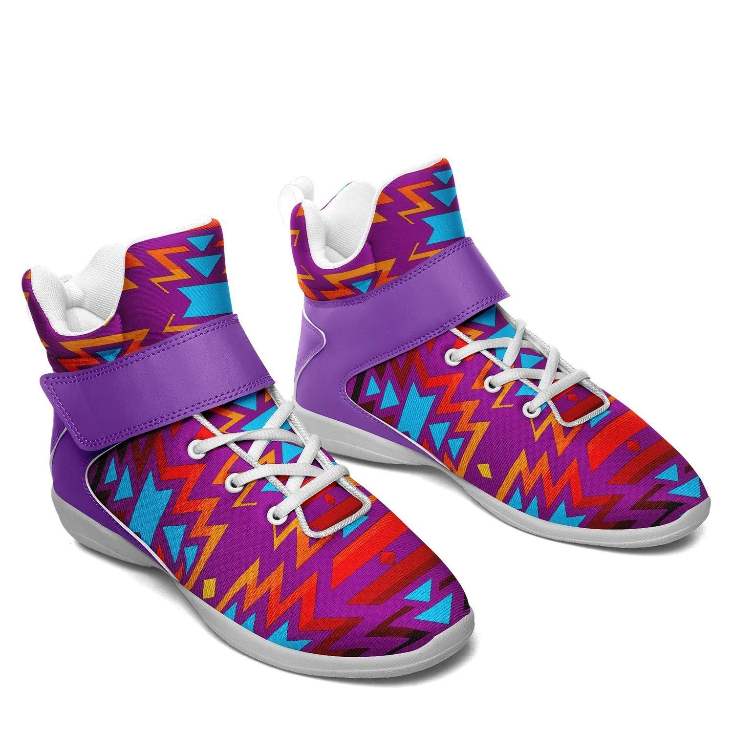 Fire Colors and Turquoise Purple Kid's Ipottaa Basketball / Sport High Top Shoes