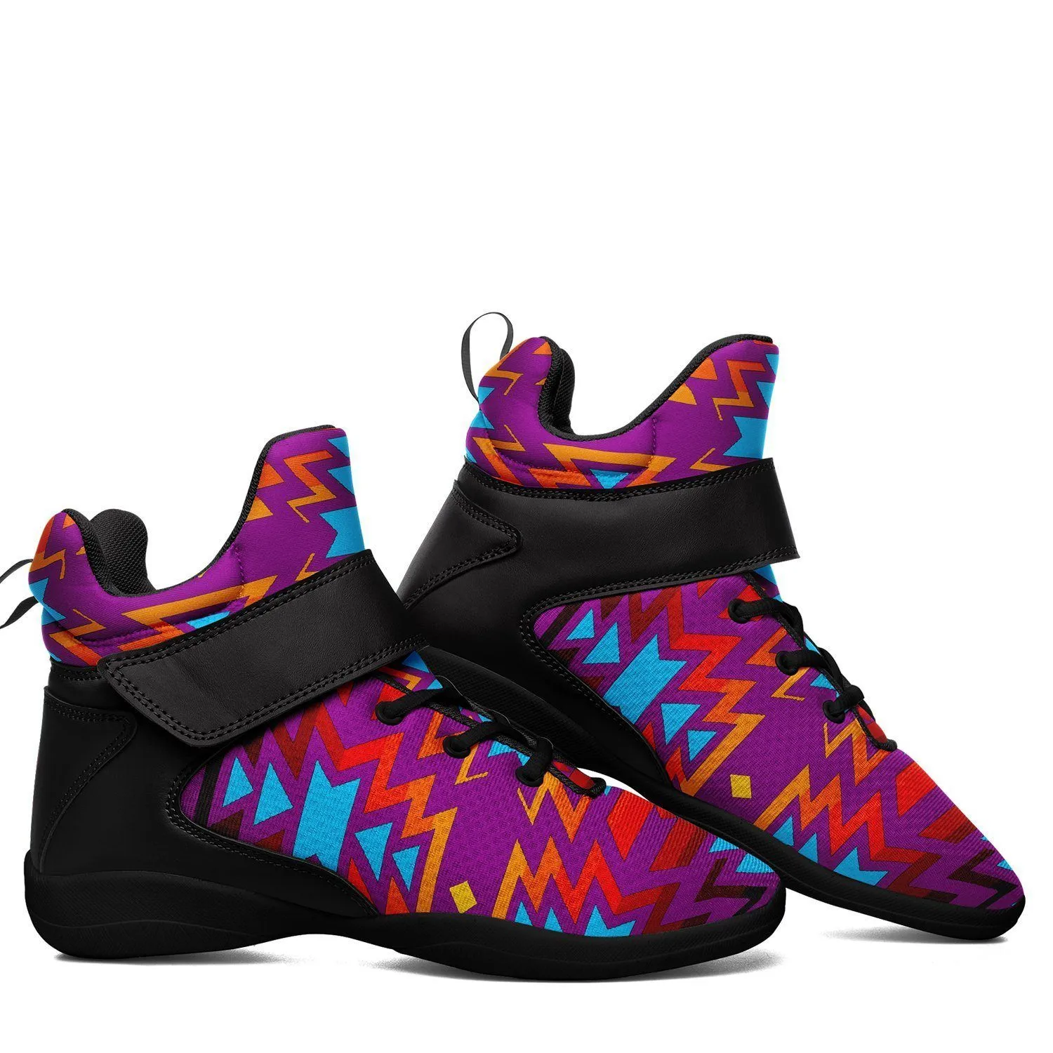 Fire Colors and Turquoise Purple Kid's Ipottaa Basketball / Sport High Top Shoes