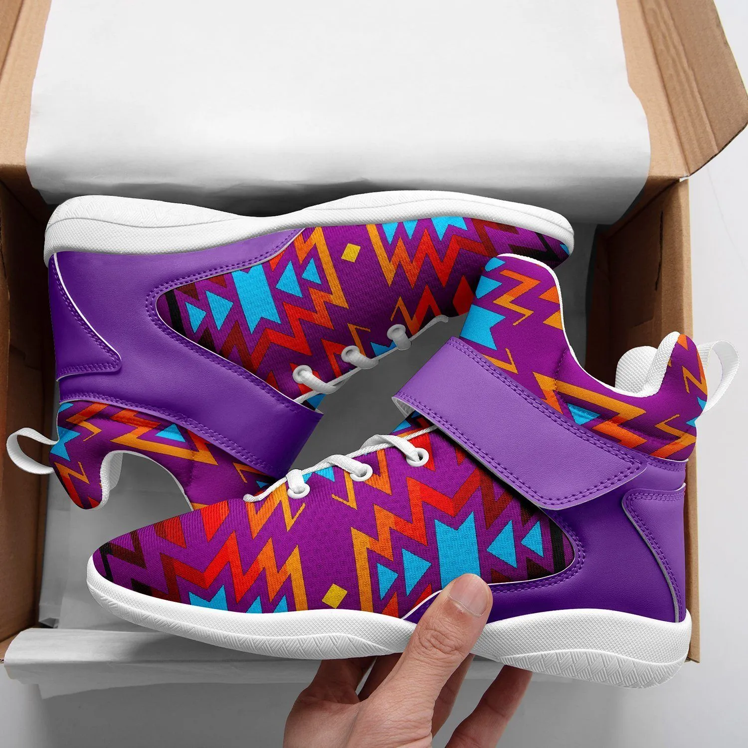 Fire Colors and Turquoise Purple Kid's Ipottaa Basketball / Sport High Top Shoes