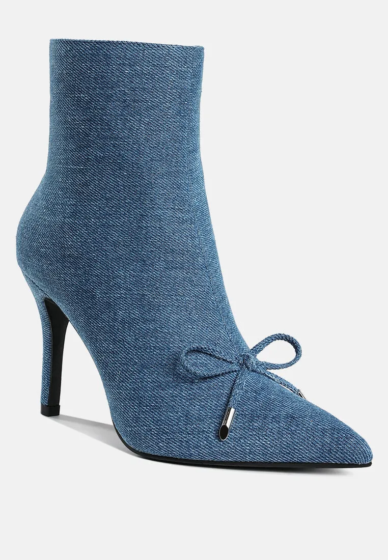 Flapper Bow Detail Denim Ankle Boots