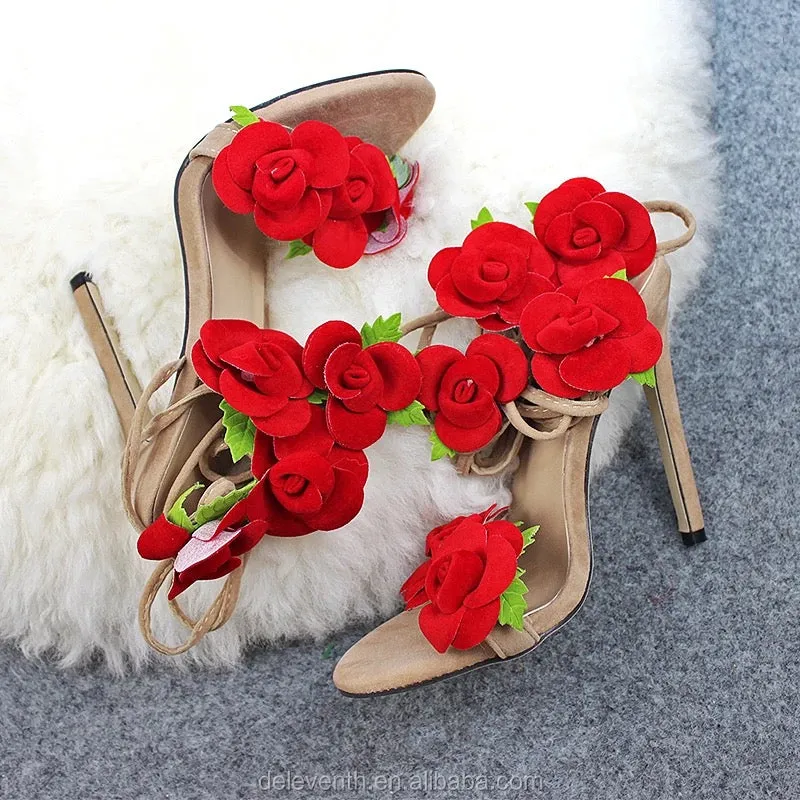 Flower Cross Strap High Heels