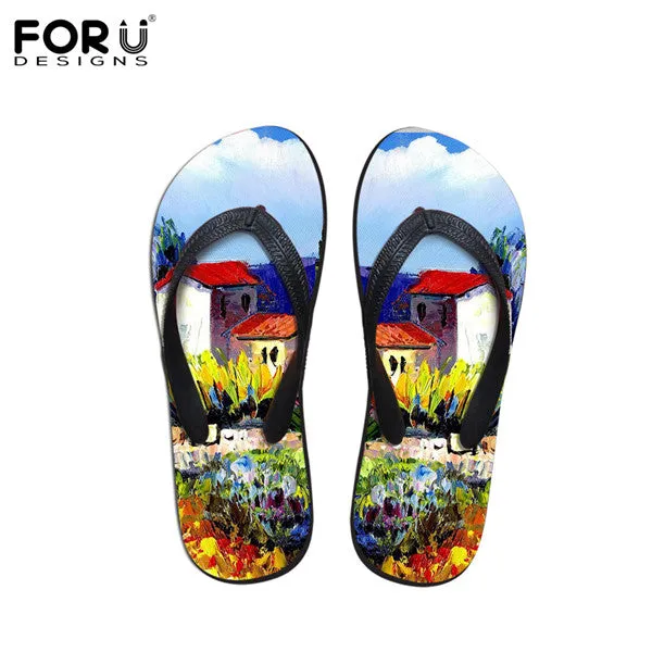 FORUDESIGNS 2017 Fashion Summer Beach Flip Flops Women Slippers Cute 3D Pet Cat Dog Terrier Printed Sandals Lady Flats Shoes