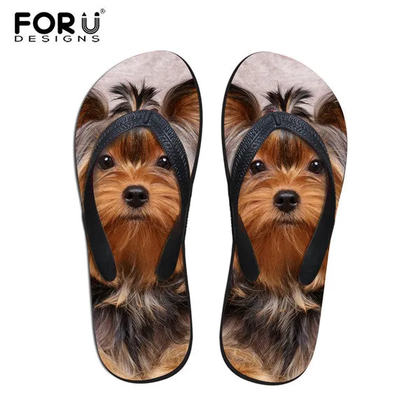 FORUDESIGNS 2017 Fashion Summer Beach Flip Flops Women Slippers Cute 3D Pet Cat Dog Terrier Printed Sandals Lady Flats Shoes