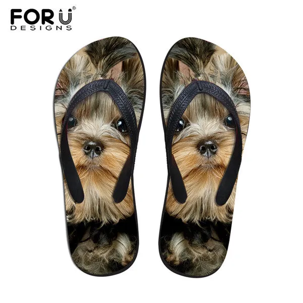 FORUDESIGNS 2017 Fashion Summer Beach Flip Flops Women Slippers Cute 3D Pet Cat Dog Terrier Printed Sandals Lady Flats Shoes