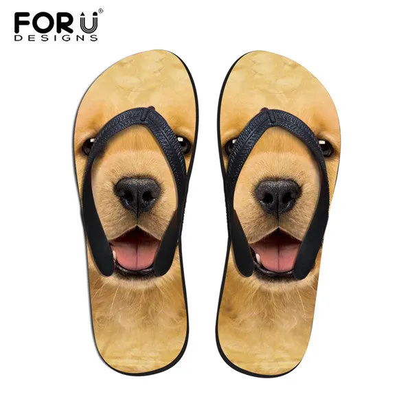 FORUDESIGNS 2017 Fashion Summer Beach Flip Flops Women Slippers Cute 3D Pet Cat Dog Terrier Printed Sandals Lady Flats Shoes