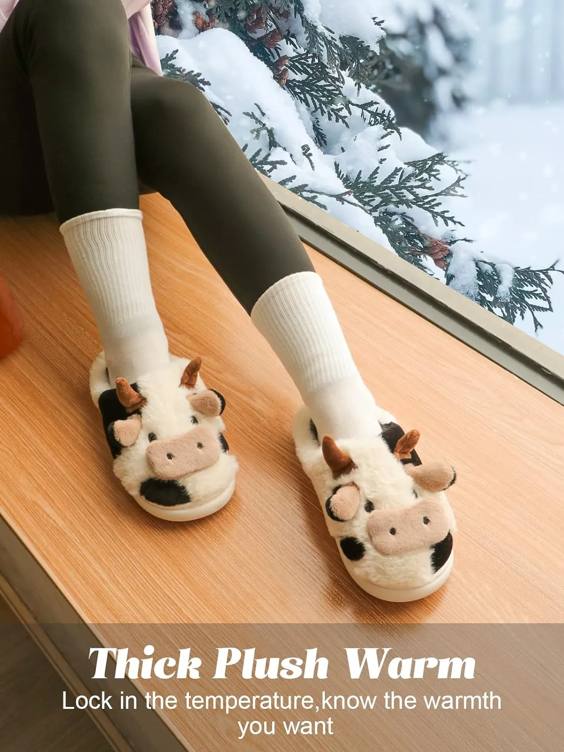 Funny Cute Animals Cow Slippers for Women, Winter Slipper Indoor Outdoor Slippers for Women Men