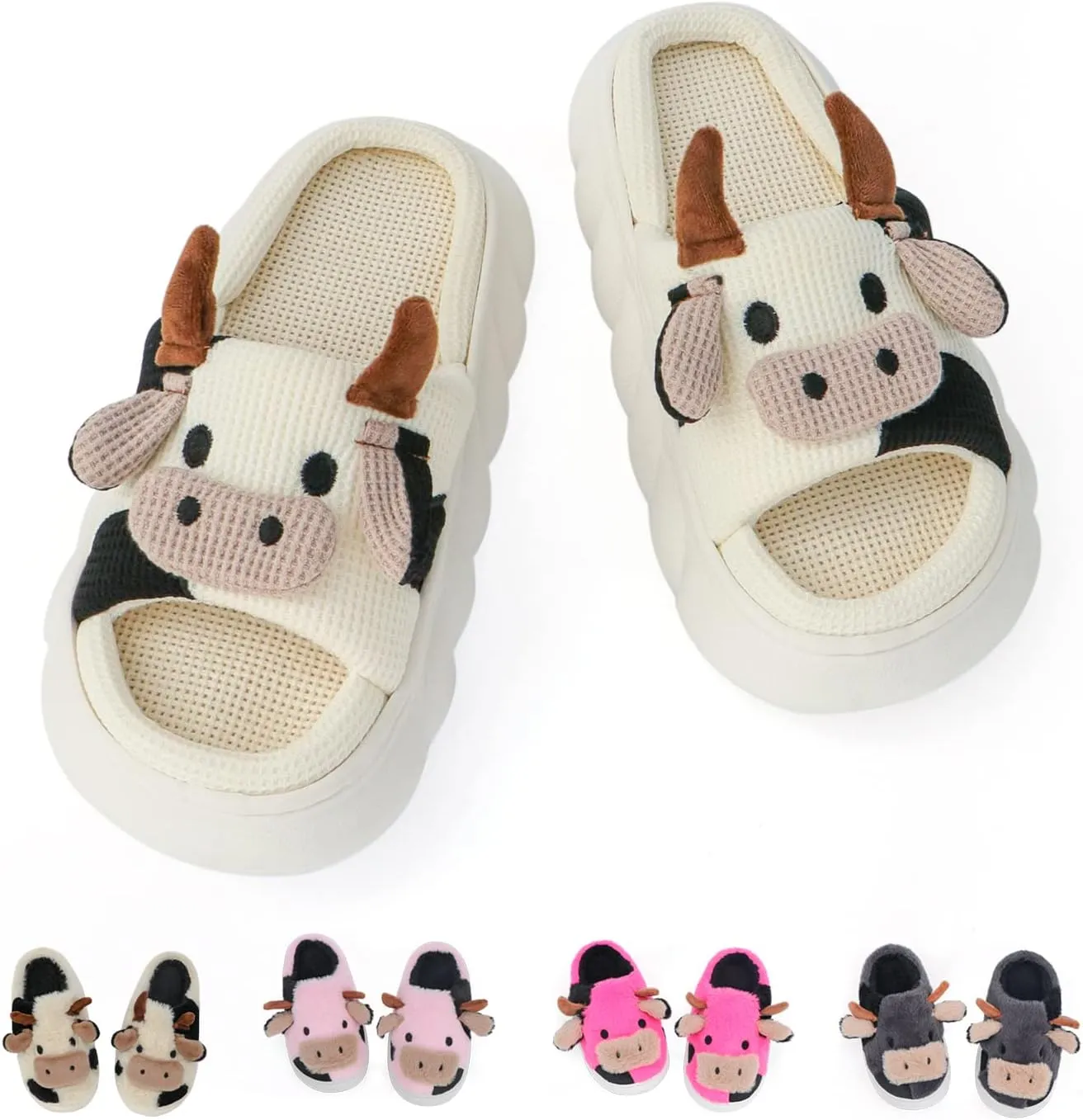 Funny Cute Animals Cow Slippers for Women, Winter Slipper Indoor Outdoor Slippers for Women Men