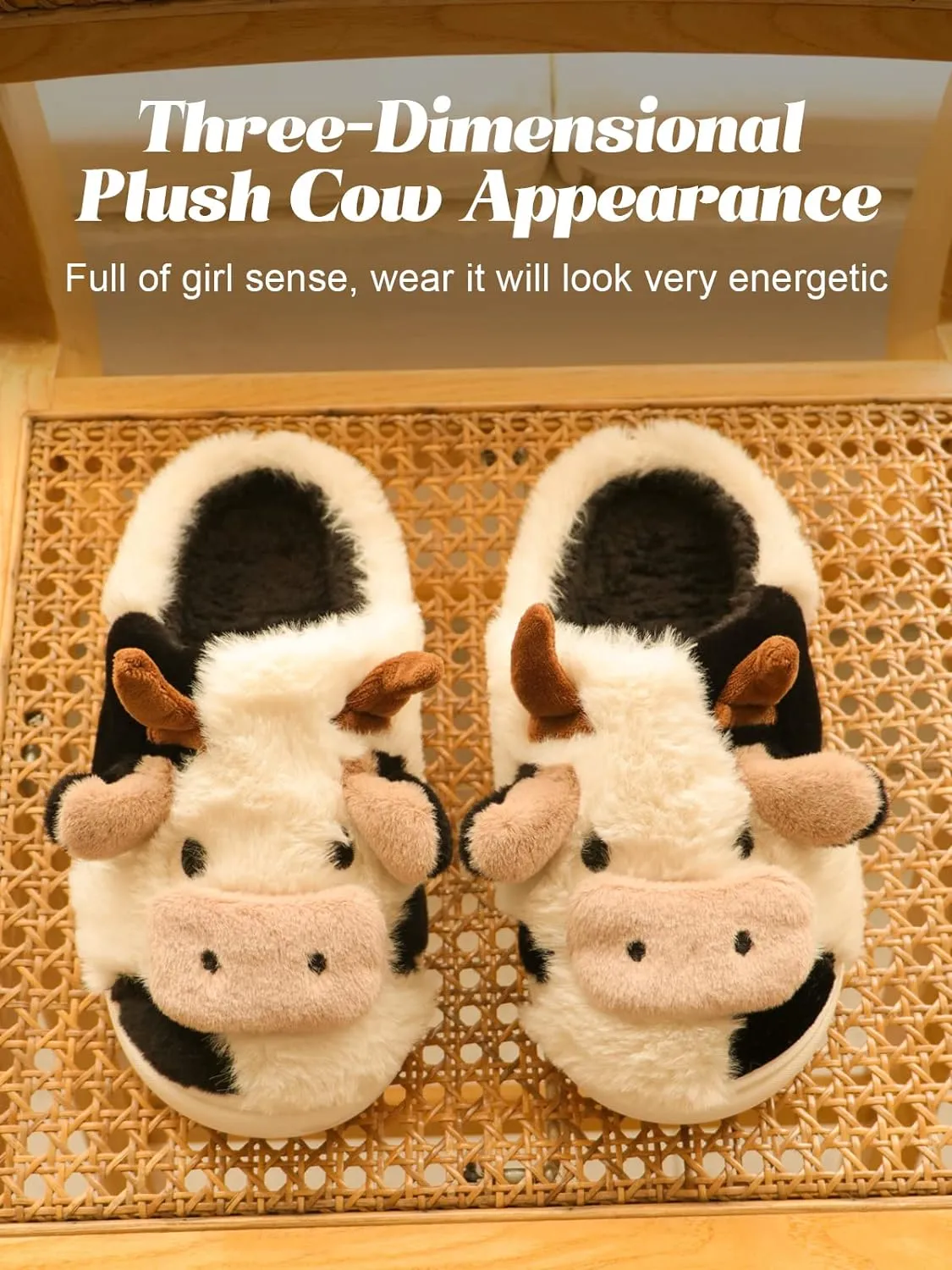 Funny Cute Animals Cow Slippers for Women, Winter Slipper Indoor Outdoor Slippers for Women Men