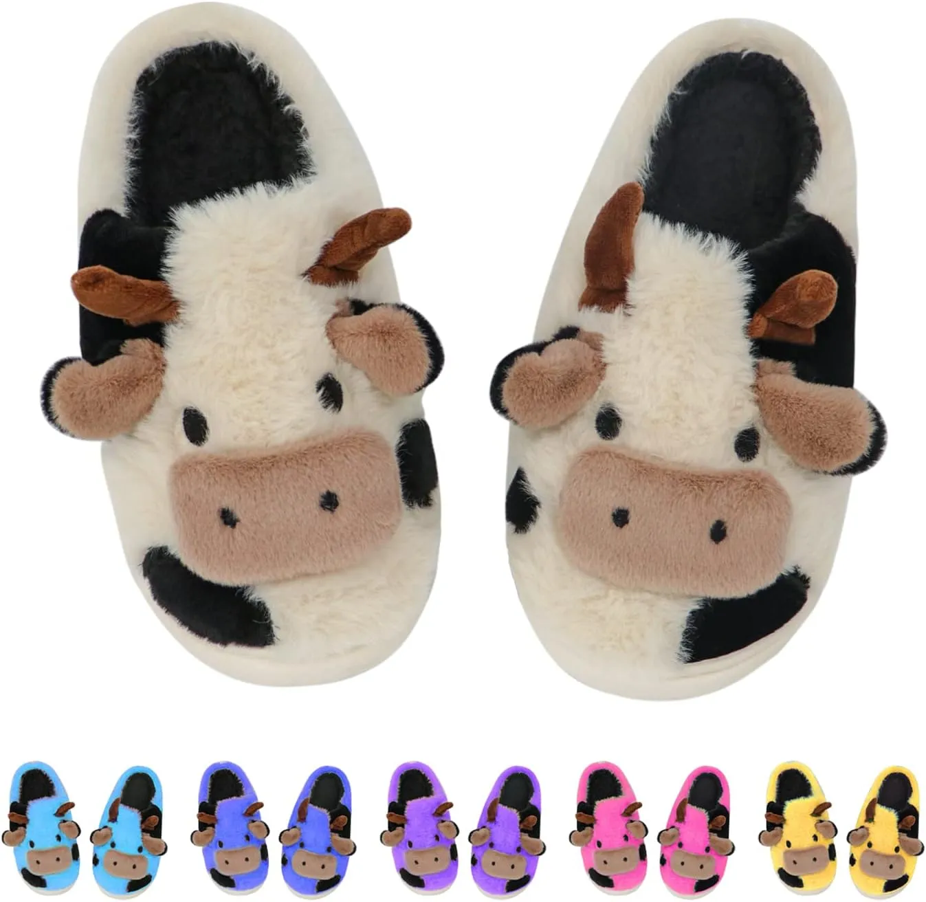 Funny Cute Animals Cow Slippers for Women, Winter Slipper Indoor Outdoor Slippers for Women Men