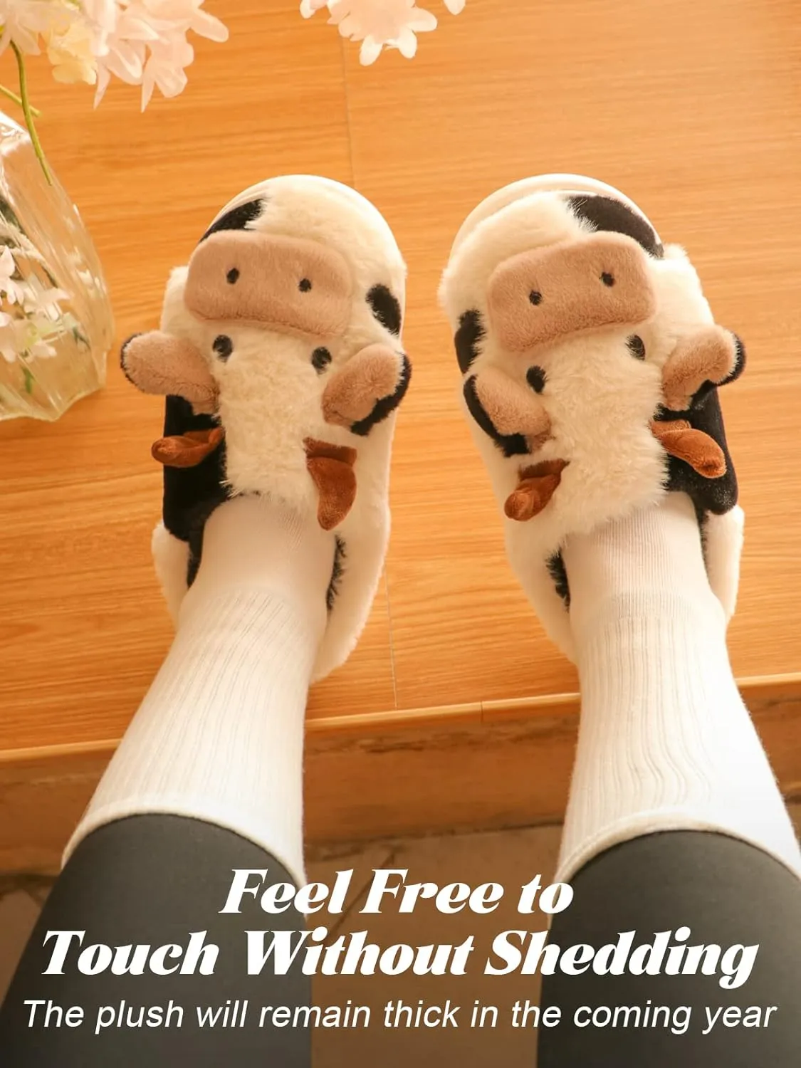 Funny Cute Animals Cow Slippers for Women, Winter Slipper Indoor Outdoor Slippers for Women Men