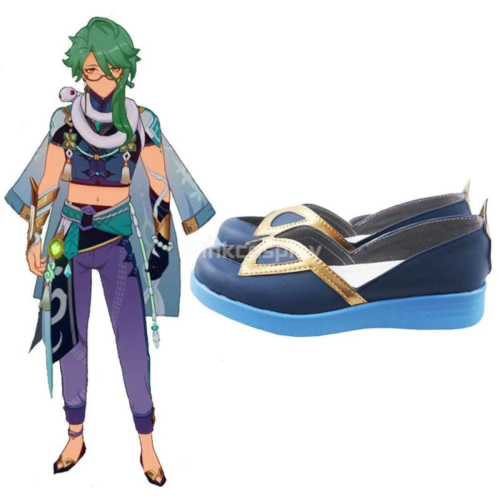 Genshin Impact Baizhu Blue Cosplay Shoes