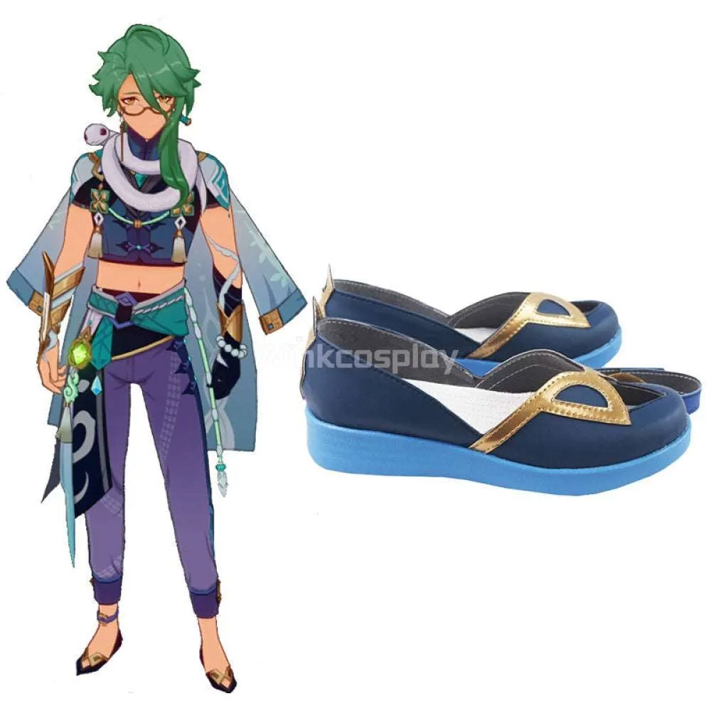 Genshin Impact Baizhu Blue Cosplay Shoes