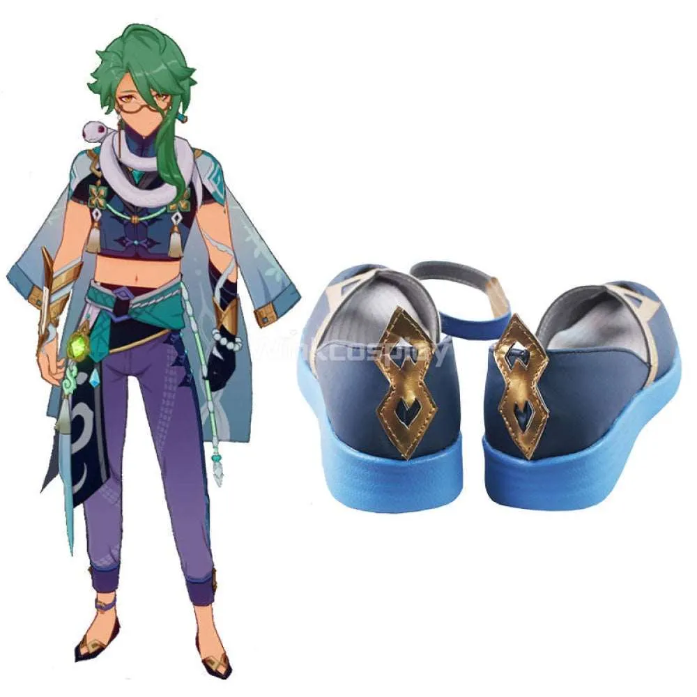 Genshin Impact Baizhu Blue Cosplay Shoes