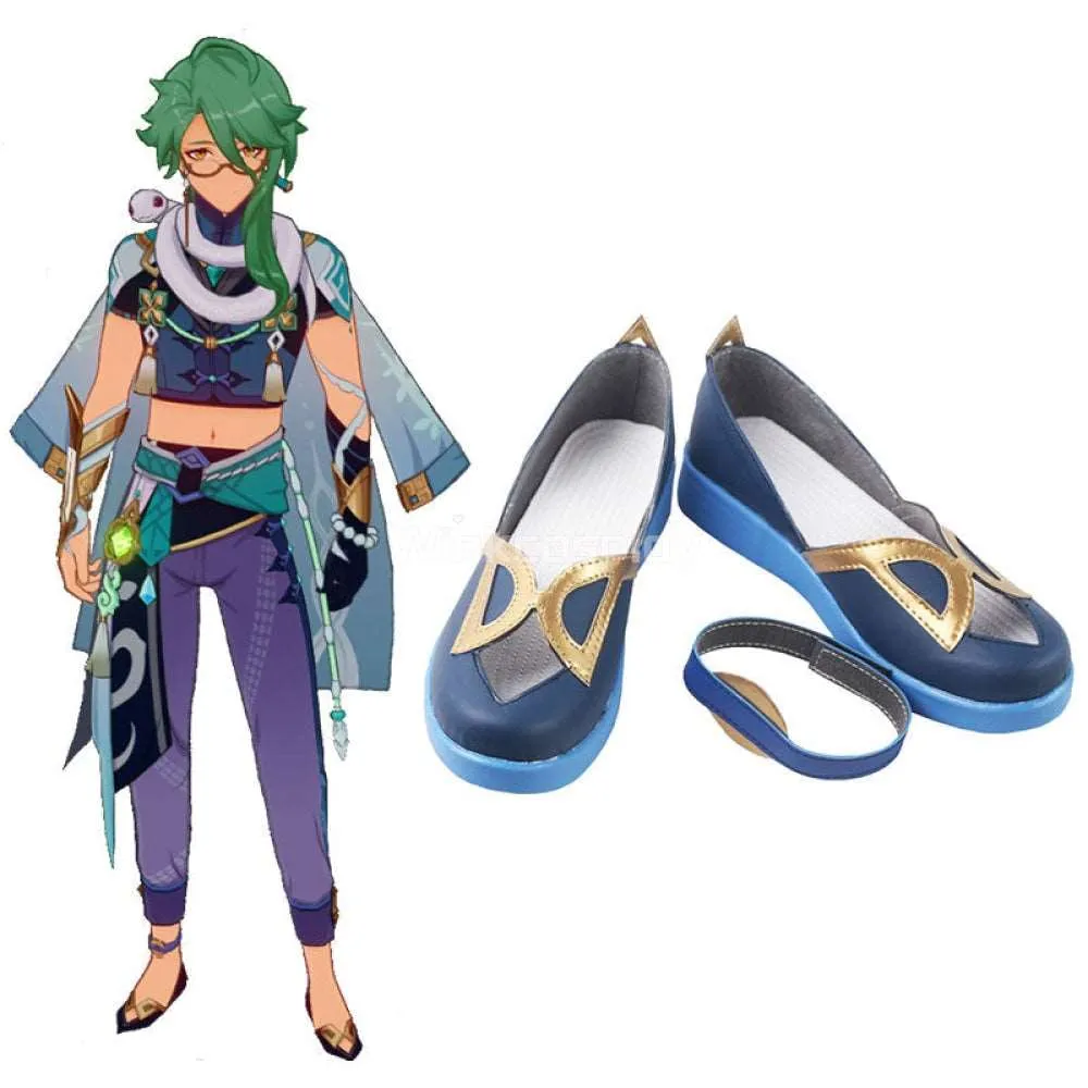 Genshin Impact Baizhu Blue Cosplay Shoes