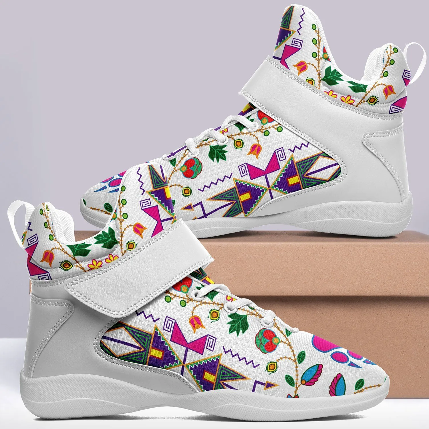 Geometric Floral Fall White Kid's Ipottaa Basketball / Sport High Top Shoes