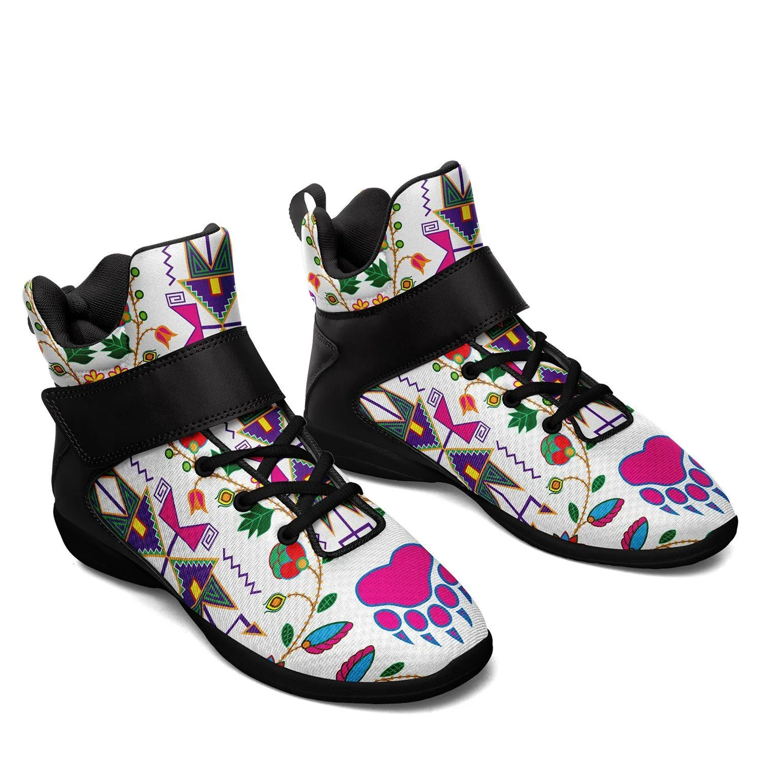 Geometric Floral Fall White Kid's Ipottaa Basketball / Sport High Top Shoes