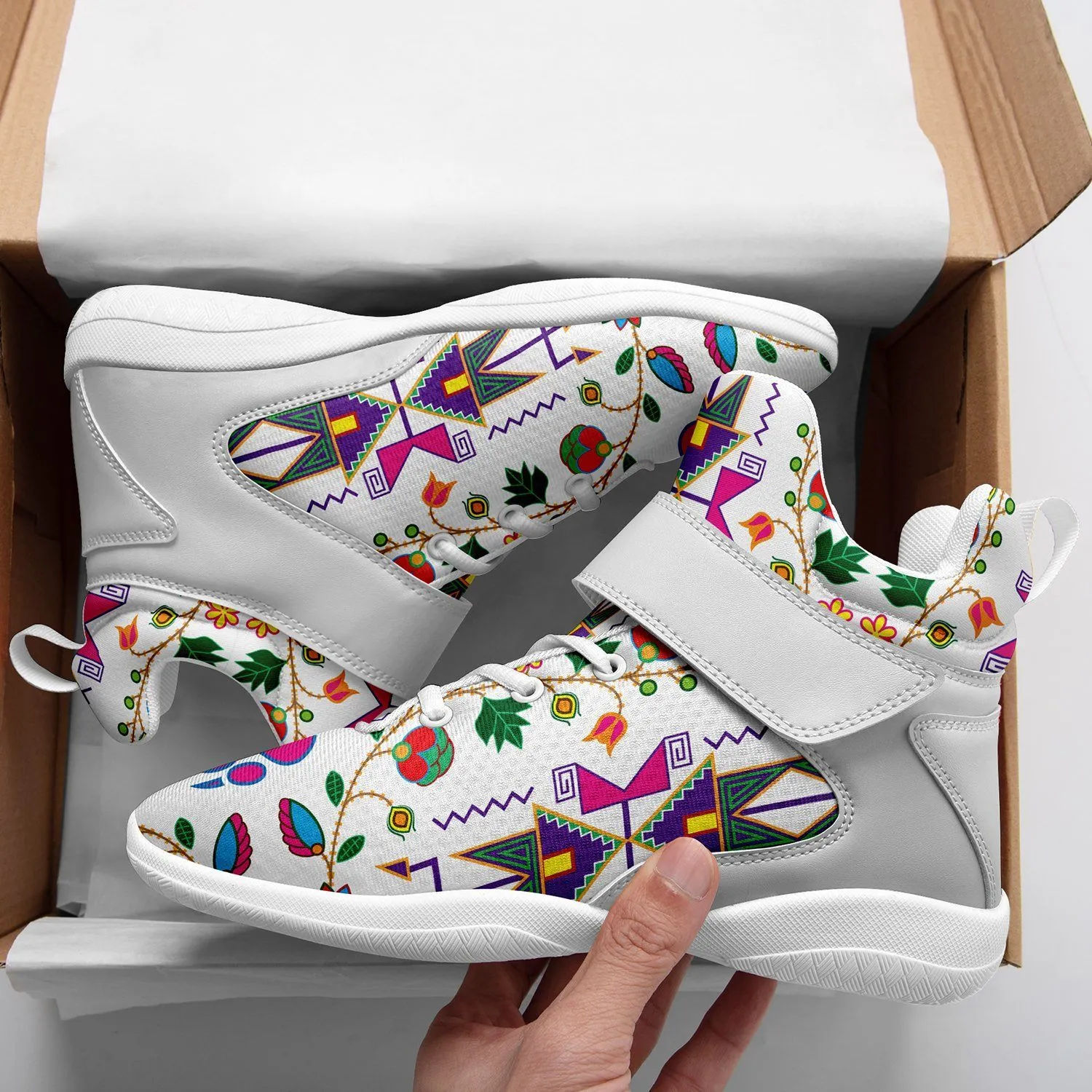 Geometric Floral Fall White Kid's Ipottaa Basketball / Sport High Top Shoes