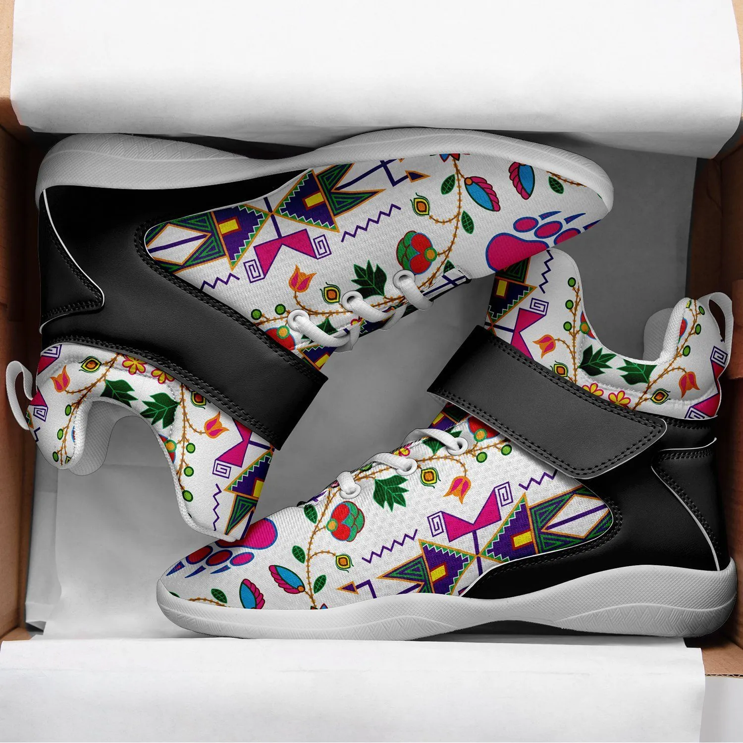 Geometric Floral Fall White Kid's Ipottaa Basketball / Sport High Top Shoes