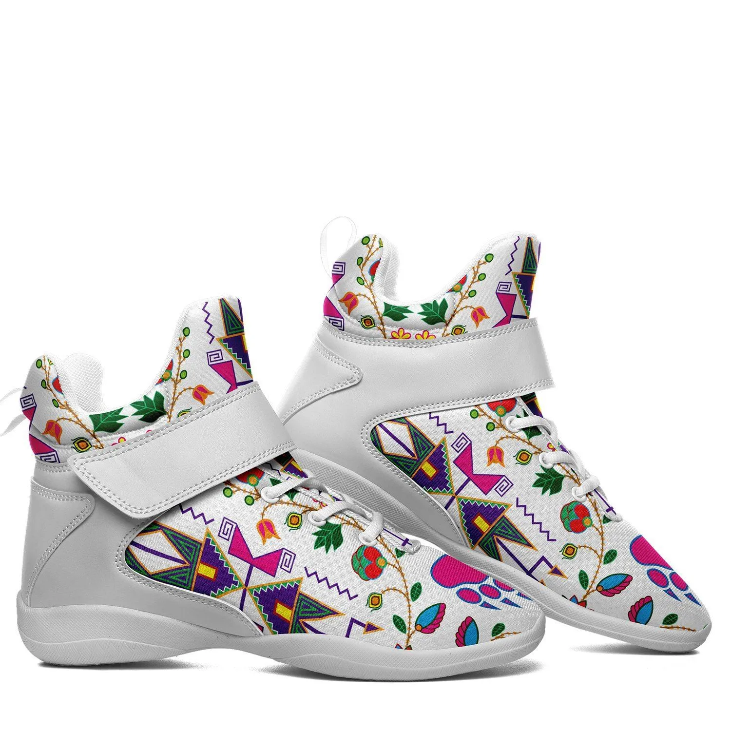 Geometric Floral Fall White Kid's Ipottaa Basketball / Sport High Top Shoes