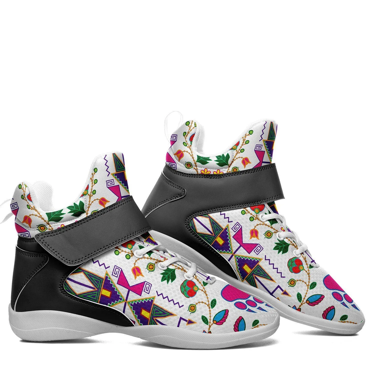 Geometric Floral Fall White Kid's Ipottaa Basketball / Sport High Top Shoes