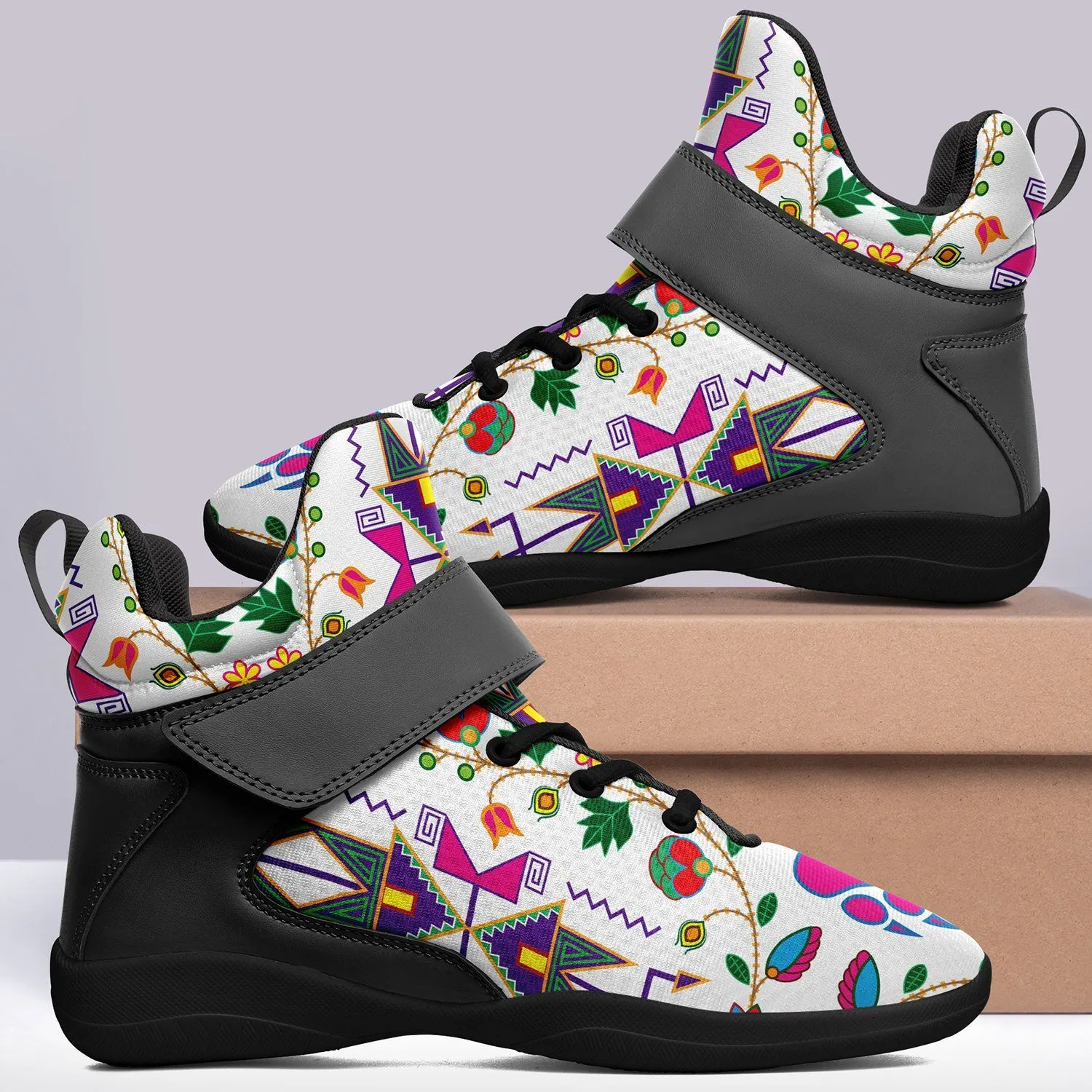 Geometric Floral Fall White Kid's Ipottaa Basketball / Sport High Top Shoes