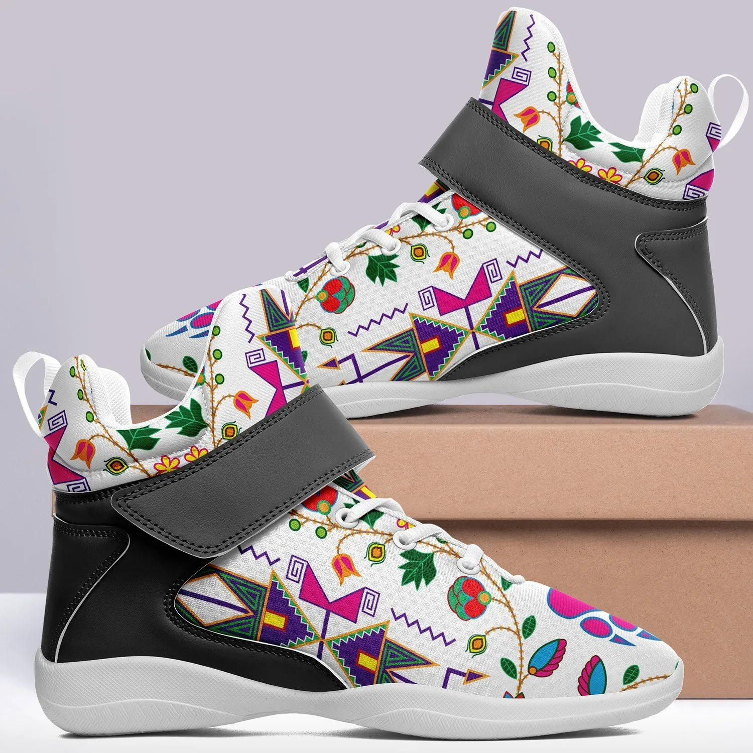 Geometric Floral Fall White Kid's Ipottaa Basketball / Sport High Top Shoes