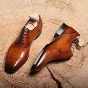 Handmade Brown Men's Lace Up Oxford Shoes Custom Lace Up Shoes For Men's