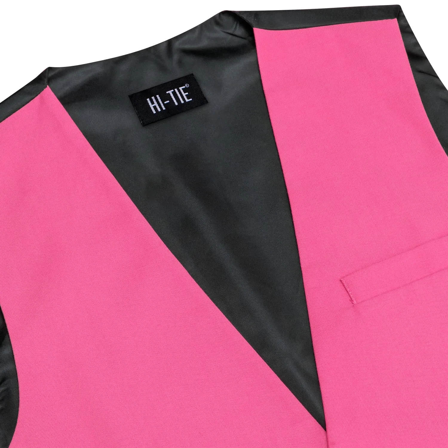 Hi-Tie Waistcoat Pink Solid V-Neck Mens Vest for Wedding