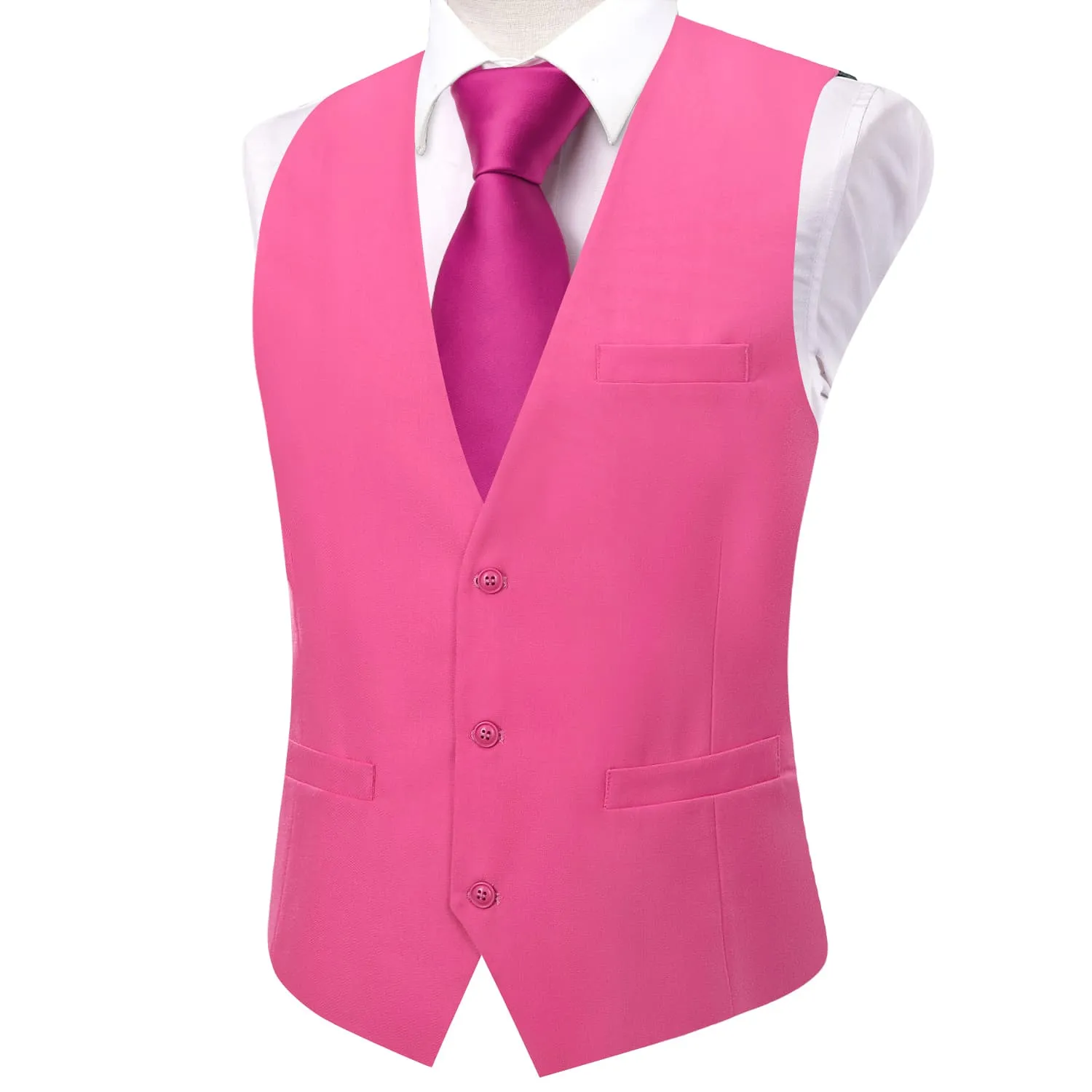 Hi-Tie Waistcoat Pink Solid V-Neck Mens Vest for Wedding