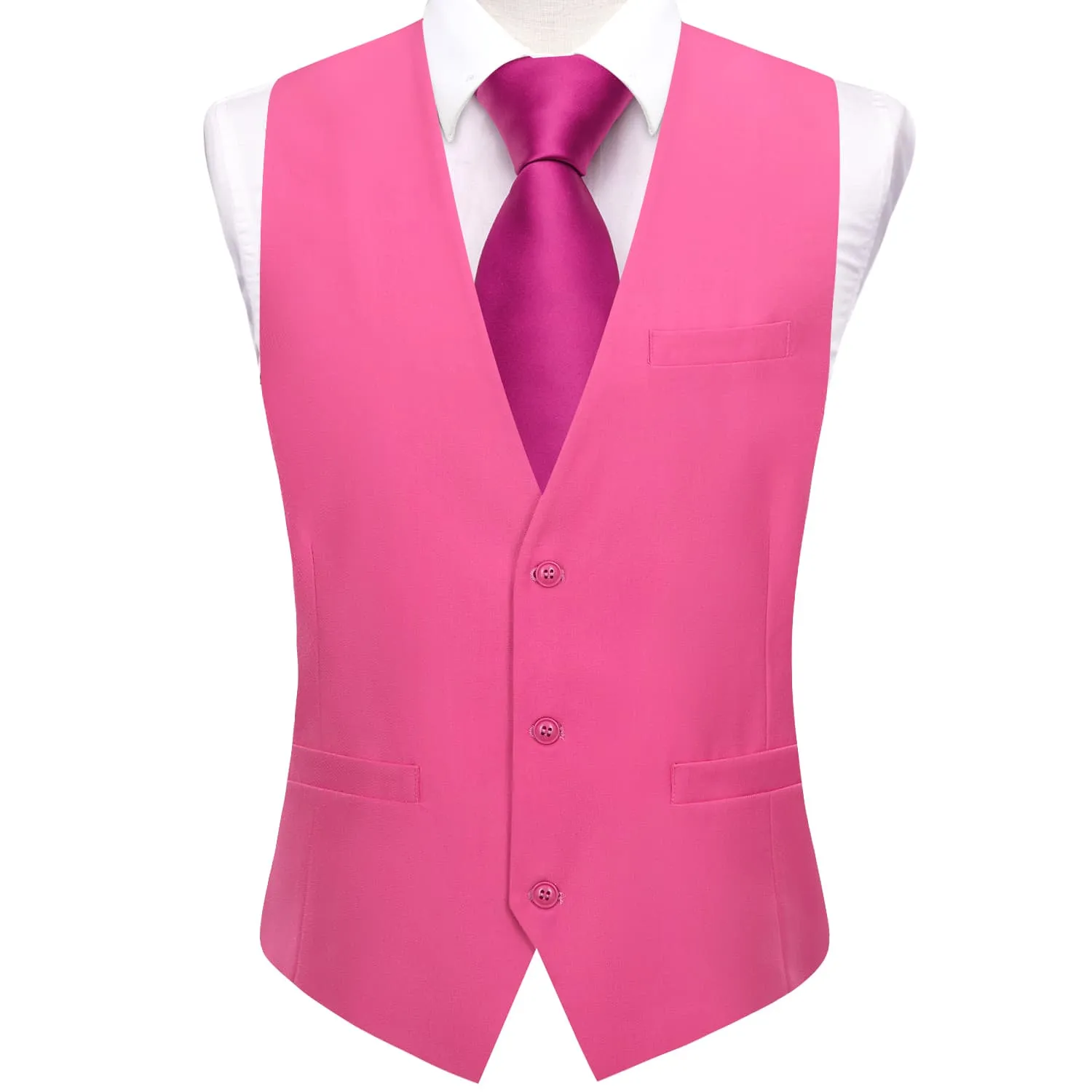 Hi-Tie Waistcoat Pink Solid V-Neck Mens Vest for Wedding