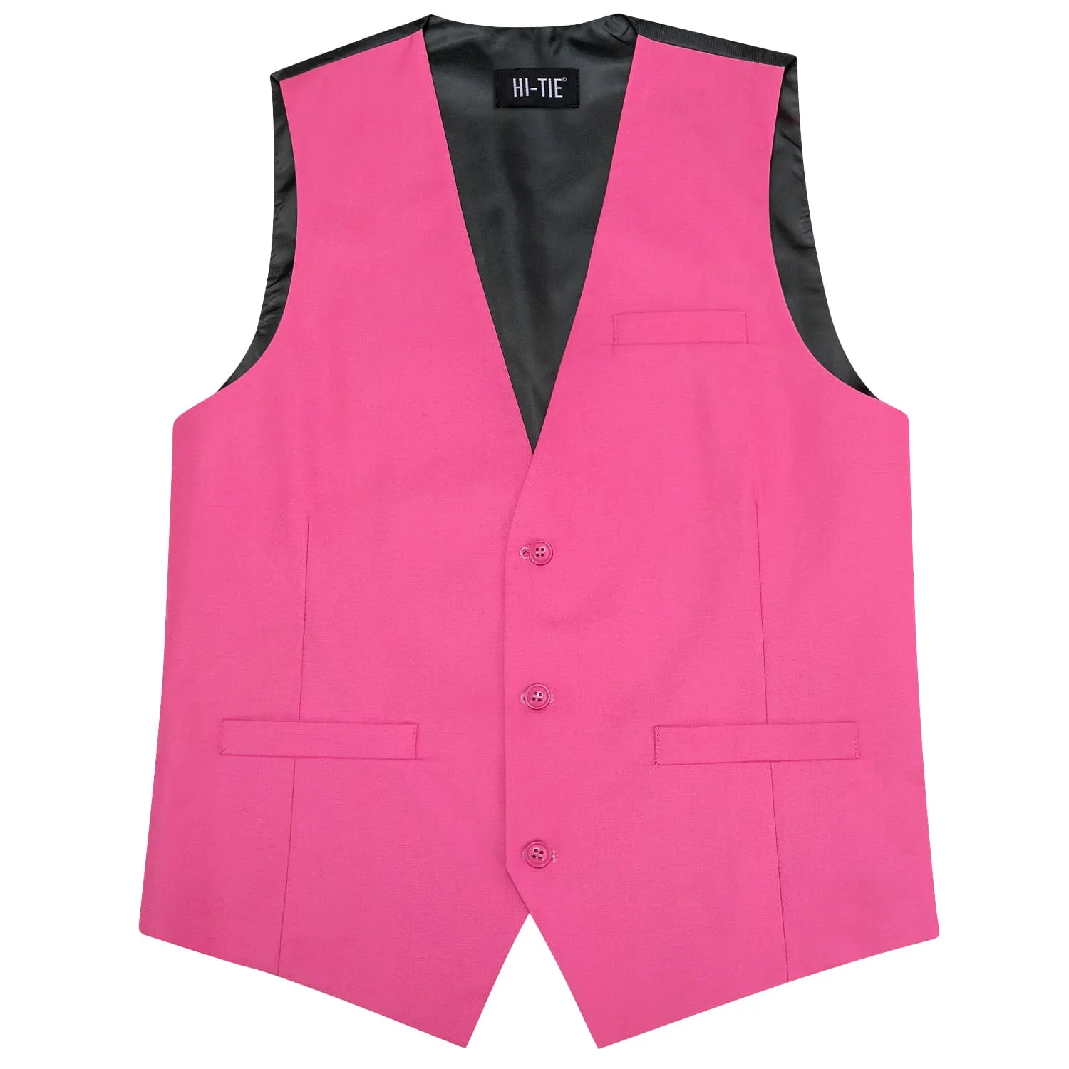 Hi-Tie Waistcoat Pink Solid V-Neck Mens Vest for Wedding