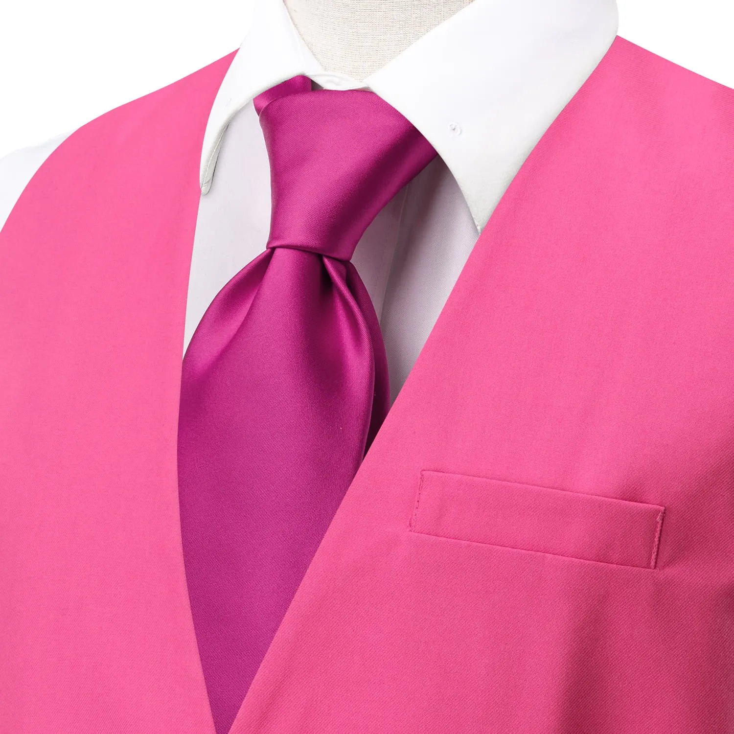 Hi-Tie Waistcoat Pink Solid V-Neck Mens Vest for Wedding