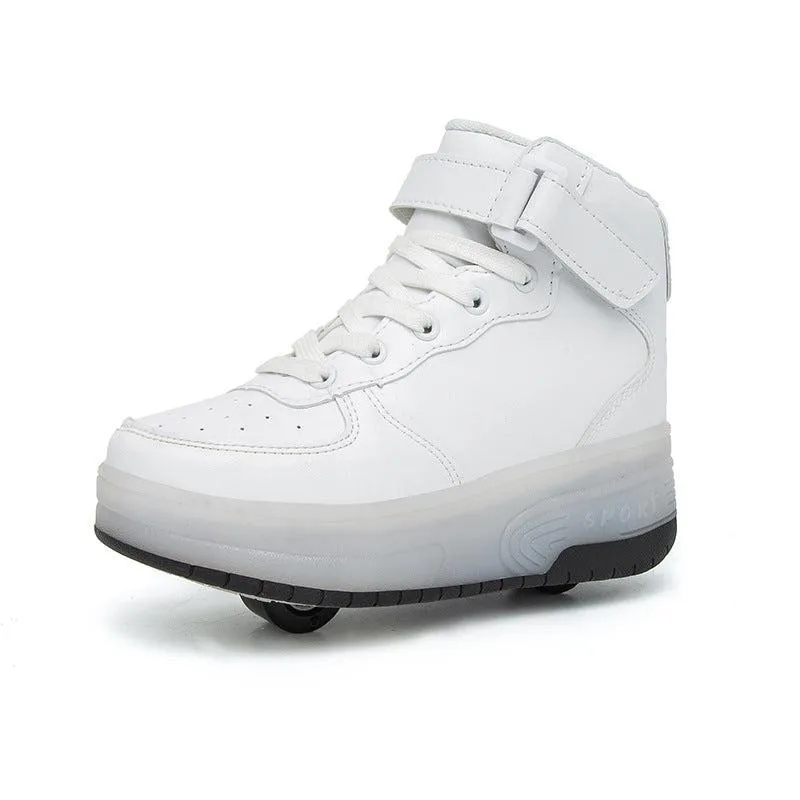 High Top Stylish Led Roller Shoes | Roller High Top Kids Light Up Sneakers With Wheels