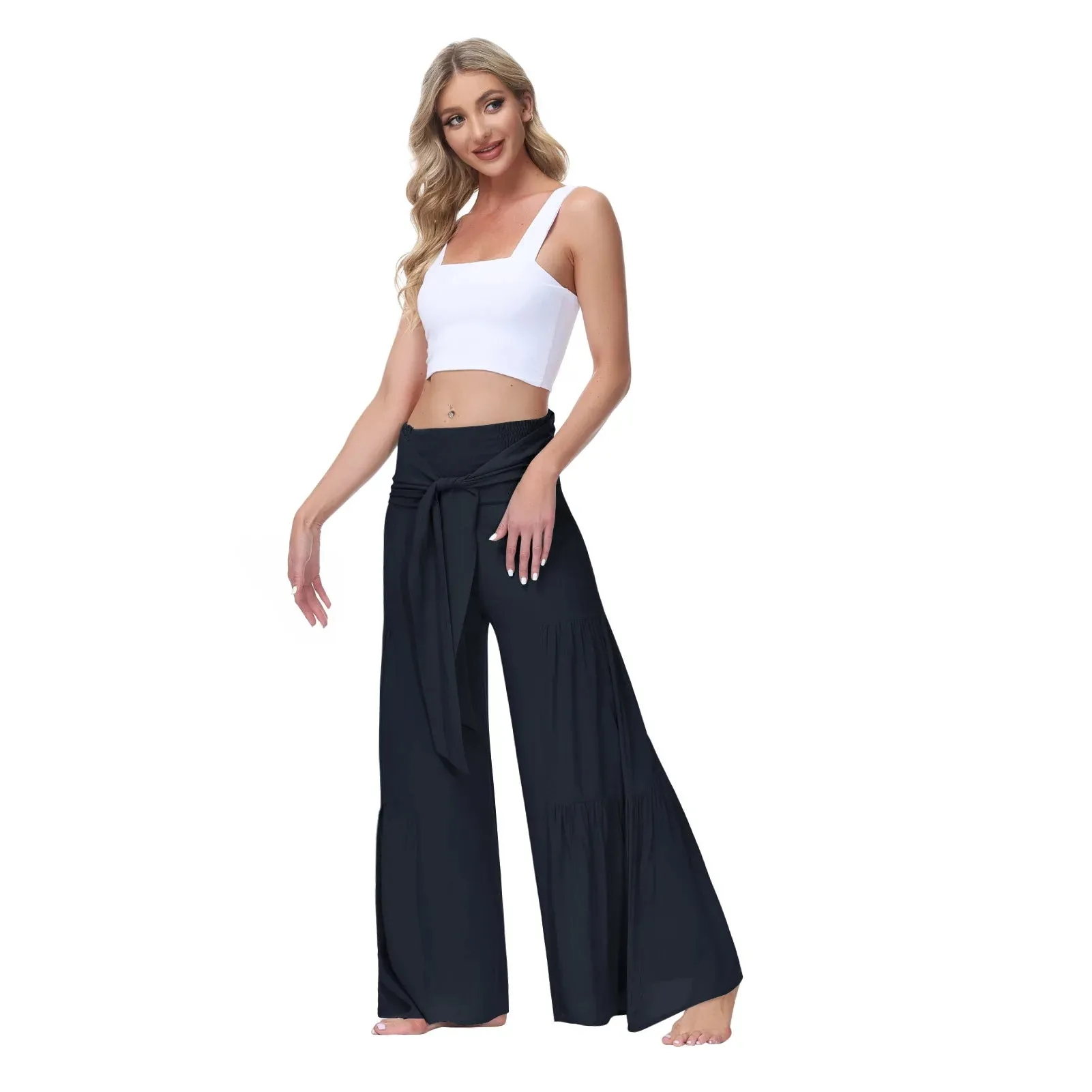 High-Waist Wide Leg Drape Pants