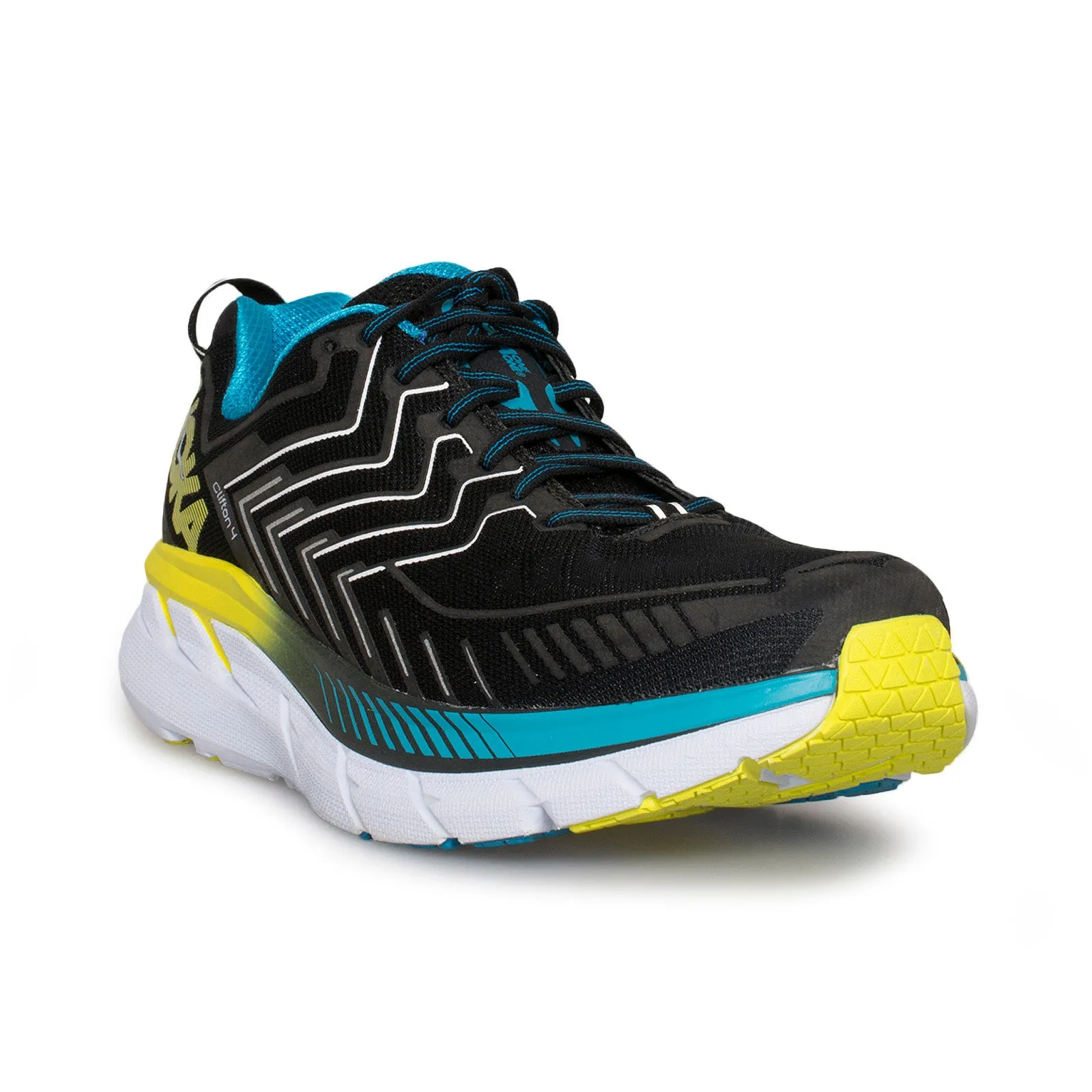 Hoka One One Clifton 4 Black / Cyan / Citrus Running Shoes - Men's