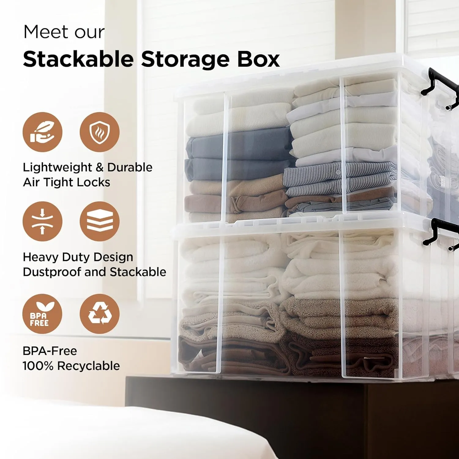 Homestic Large Capacity Underbed Storage Box with Lids and Wheels | Dustproof & Stackable | Rectangular Storage Box | Multipurpose Organizer for Clothes/Toys (60L)