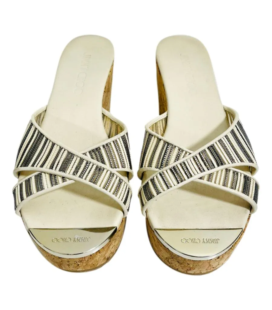 Jimmy Choo Mesh, Leather & Cork Wedge Sandals. Size 37.5