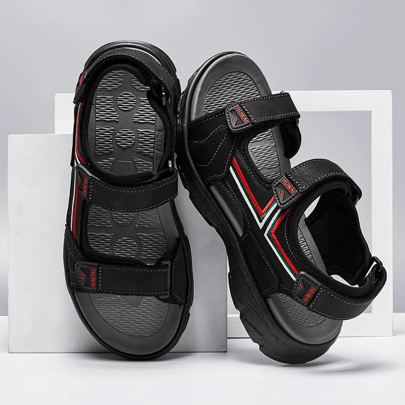 kkboxly kkboxly Men Leather Breathable Non Slip Opened Comfy Beach Casual Outdoor Sandals