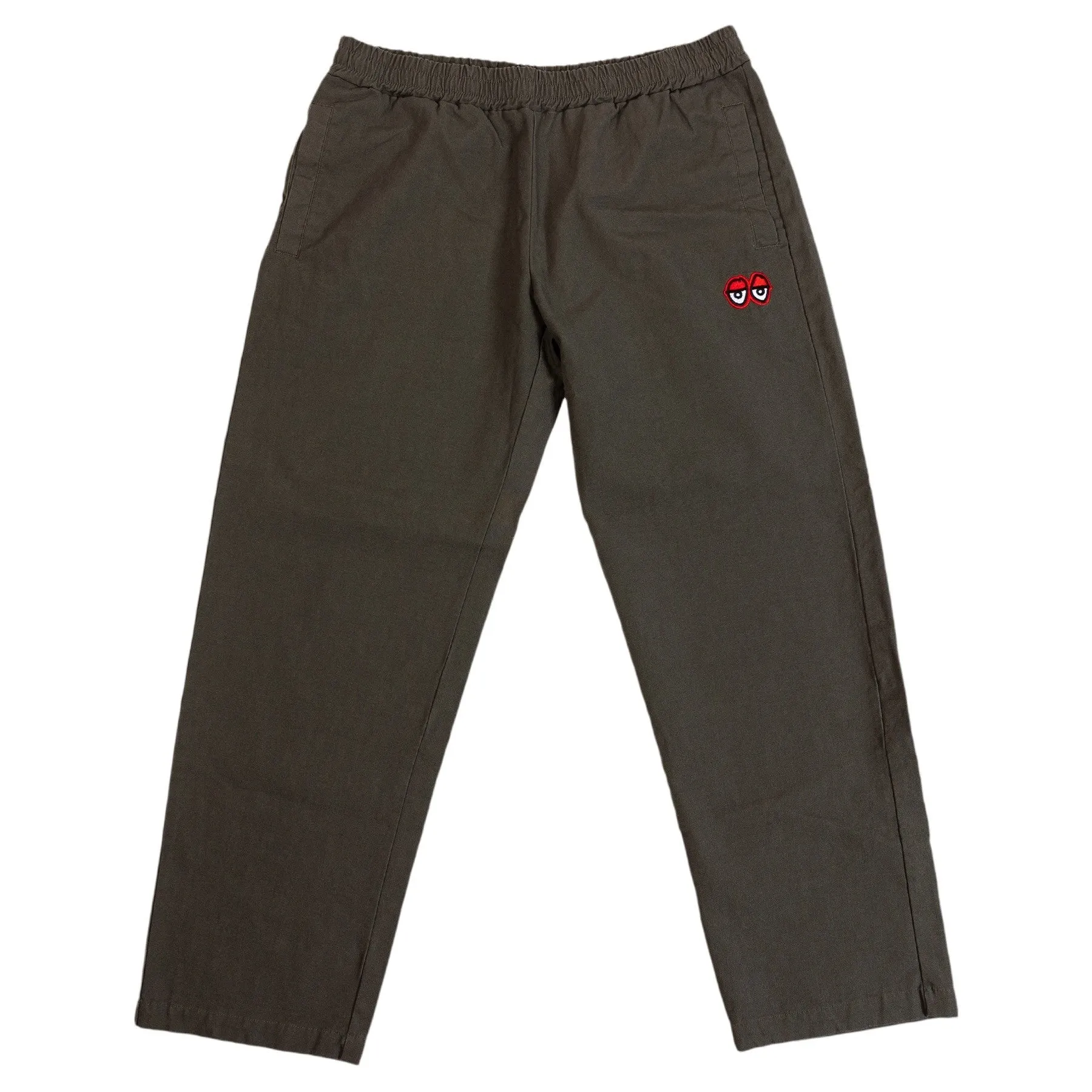 KROOKED EMBROIDERED EYES PANT (OLIVE/RED)