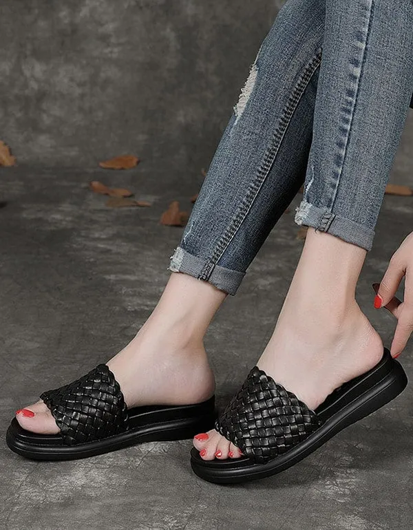 Leather Woven Non-slip Summer Beach Slippers