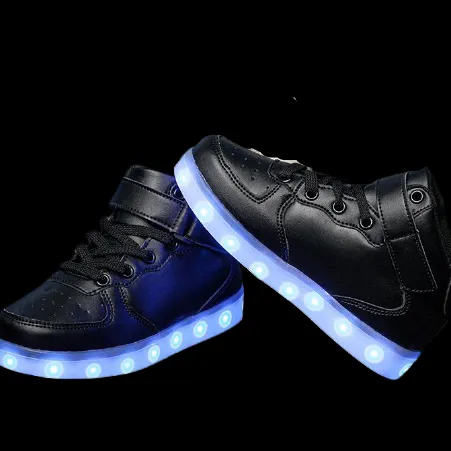 Led Sneakers Black Remote Led Light Colors  | High Top Led Light Shoes  | Led Light Shoes For Men