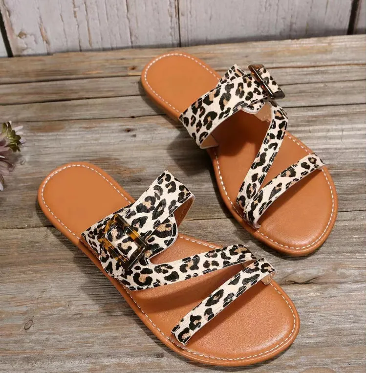 Leopard Print Slippers Summer Flat Sandals For Women